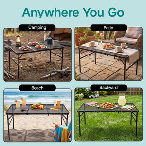 Serenelife Foldable Camping Table - 4Ft Large-Sized Height Adjustable Portable Outdoor Table With Easy Fold Design, Space-Saving Storage, Weather-Resistant Surface For Camping, Fishing, Picnics & Outdoor Adventures (Black)