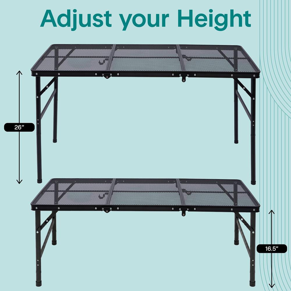 Serenelife Foldable Camping Table - 4Ft Large-Sized Height Adjustable Portable Outdoor Table With Easy Fold Design, Space-Saving Storage, Weather-Resistant Surface For Camping, Fishing, Picnics & Outdoor Adventures (Black)