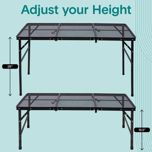 Serenelife Foldable Camping Table - 4Ft Large-Sized Height Adjustable Portable Outdoor Table With Easy Fold Design, Space-Saving Storage, Weather-Resistant Surface For Camping, Fishing, Picnics & Outdoor Adventures (Black)
