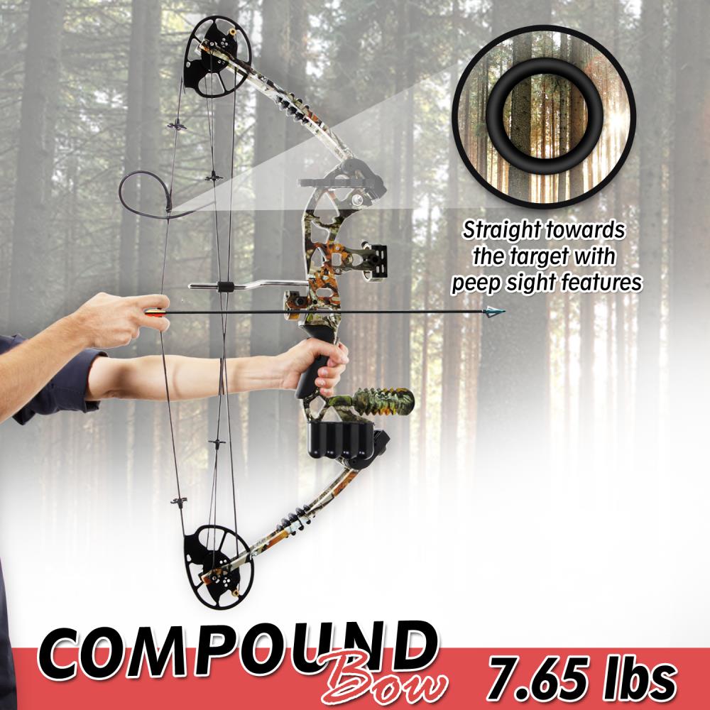 Compound Bow Kit, Adjustable 30-70 lbs, 320 fps, Brown