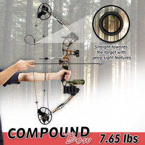 Compound Bow Kit, Adjustable 30-70 lbs, 320 fps, Brown