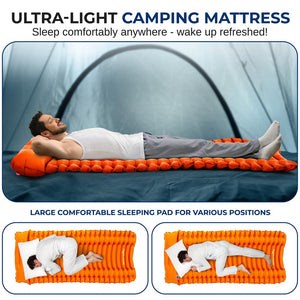 Sleeping Pad with Pillow - Fast Inflation, Tear-Resistant, Orange
