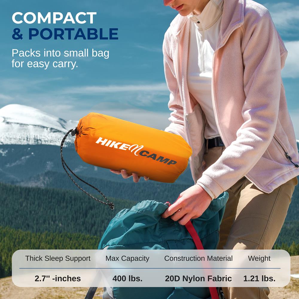 Sleeping Pad with Pillow - Fast Inflation, Tear-Resistant, Orange