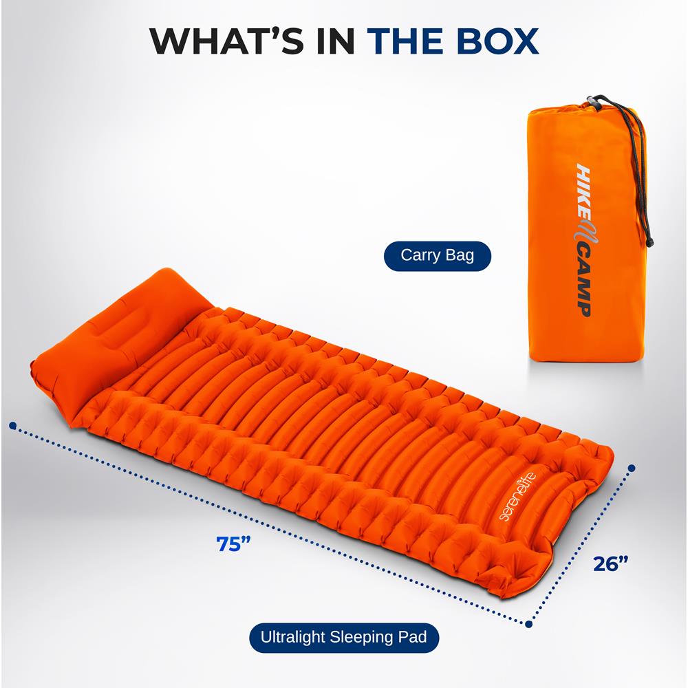 Sleeping Pad with Pillow - Fast Inflation, Tear-Resistant, Orange