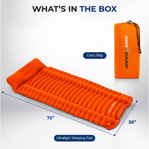 Sleeping Pad with Pillow - Fast Inflation, Tear-Resistant, Orange