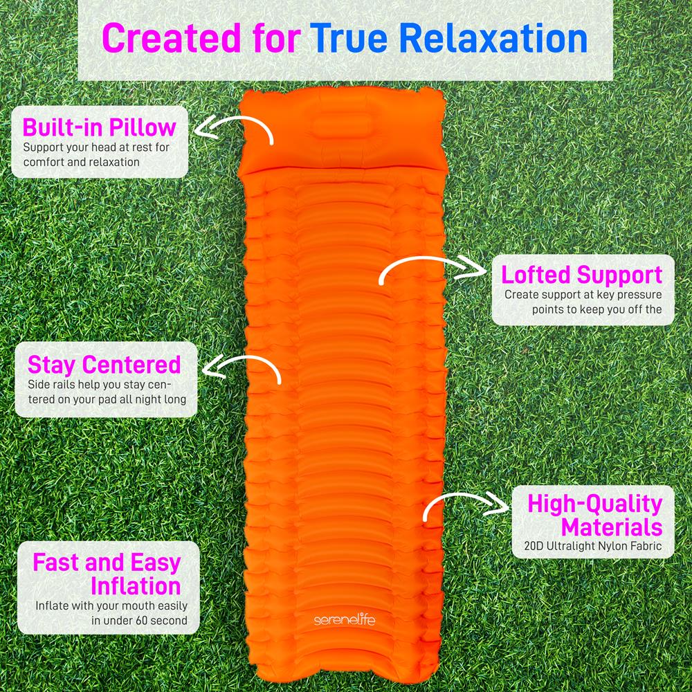Sleeping Pad with Pillow - Fast Inflation, Tear-Resistant, Orange