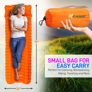 Sleeping Pad with Pillow - Fast Inflation, Tear-Resistant, Orange