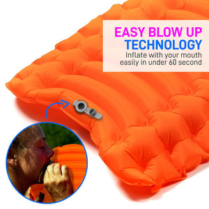 Sleeping Pad with Pillow - Fast Inflation, Tear-Resistant, Orange