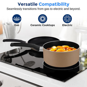 11-Piece Non-Stick Cookware Set, Even Heat, Gold