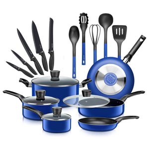 20-Piece Cookware Set, Even Heat, Nonstick Coating, Blue