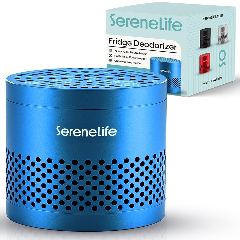 Serenelife Round Refrigerator Deodorizer, Lasts Up To 10 Years, More Effective Than Baking Soda - With Natural Bamboo Air Purifying Technology (Blue)