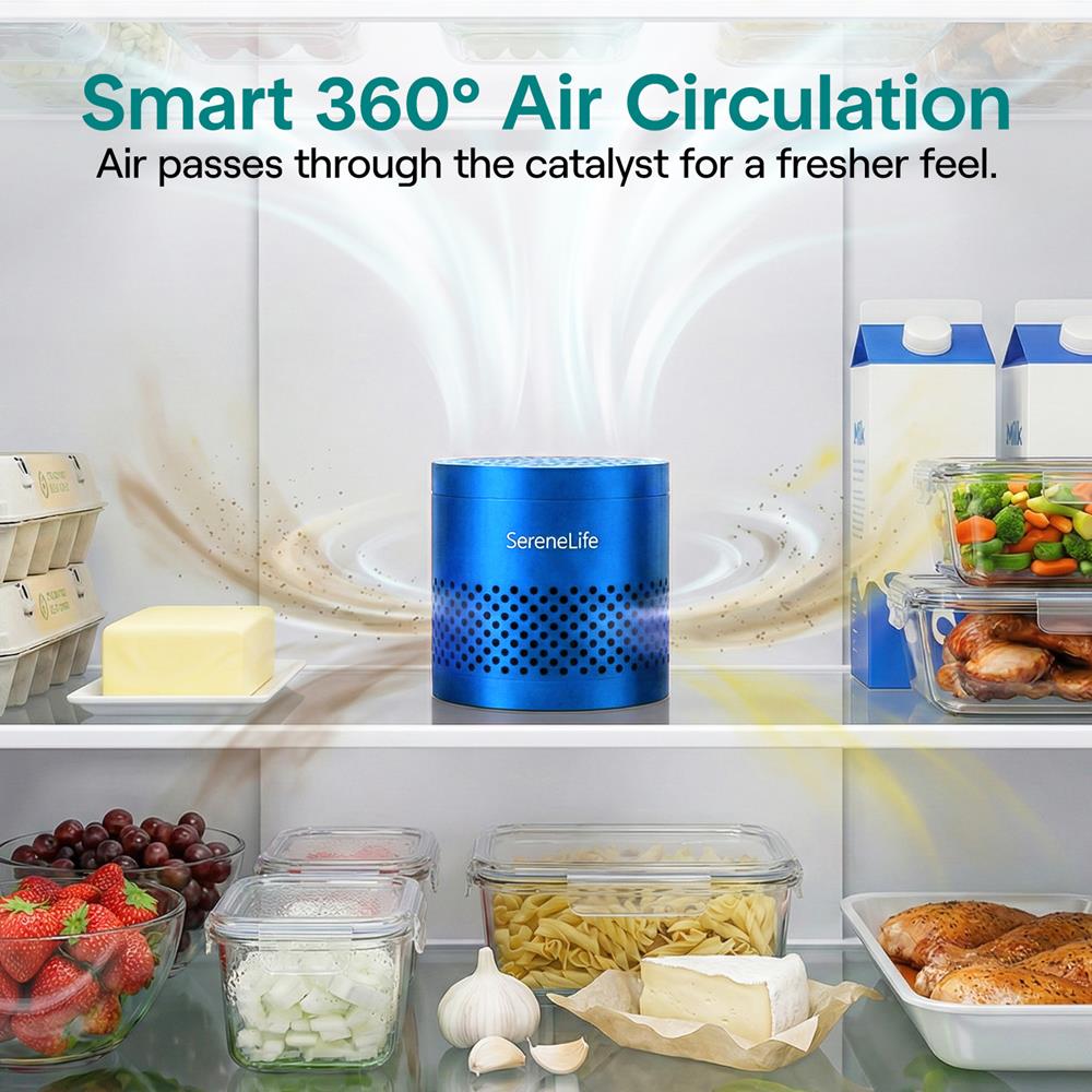 Serenelife Round Refrigerator Deodorizer, Lasts Up To 10 Years, More Effective Than Baking Soda - With Natural Bamboo Air Purifying Technology (Blue)