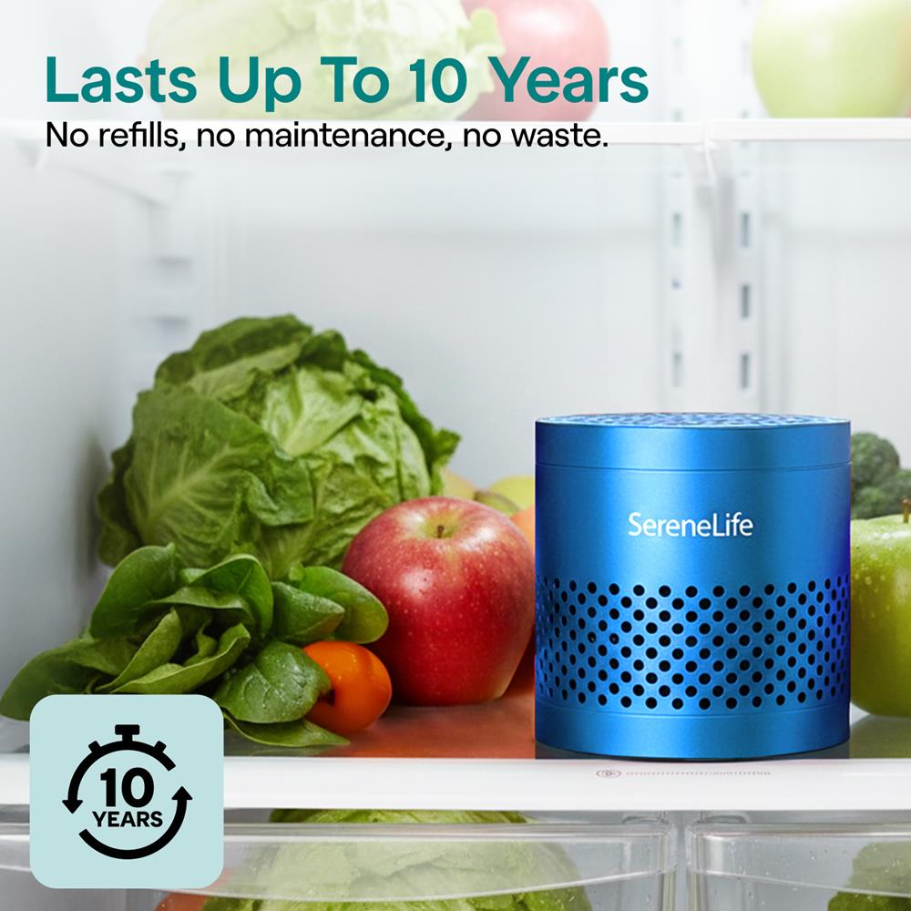 Serenelife Round Refrigerator Deodorizer, Lasts Up To 10 Years, More Effective Than Baking Soda - With Natural Bamboo Air Purifying Technology (Blue)