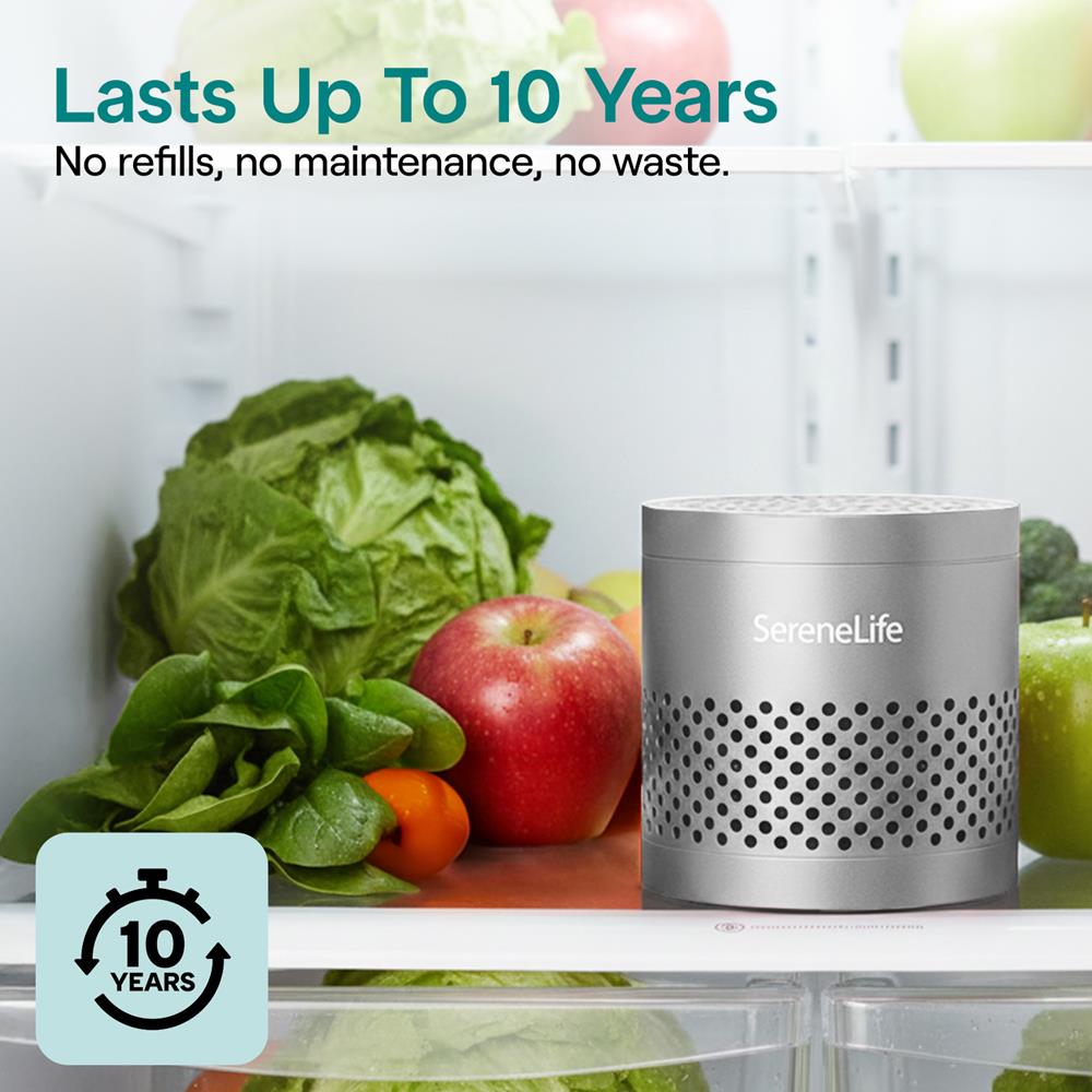 Serenelife Round Refrigerator Deodorizer, Lasts Up To 10 Years, More Effective Than Baking Soda - With Natural Bamboo Air Purifying Technology (Gray)