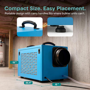 Serenelife Portable Commercial Crawl Space Dehumidifier – Energy-Efficient, 120 Ppd Moisture Removal, Low Noise, Auto Defrost, Cetl Listed, Ideal For Basements & Damp Areas (Blue)