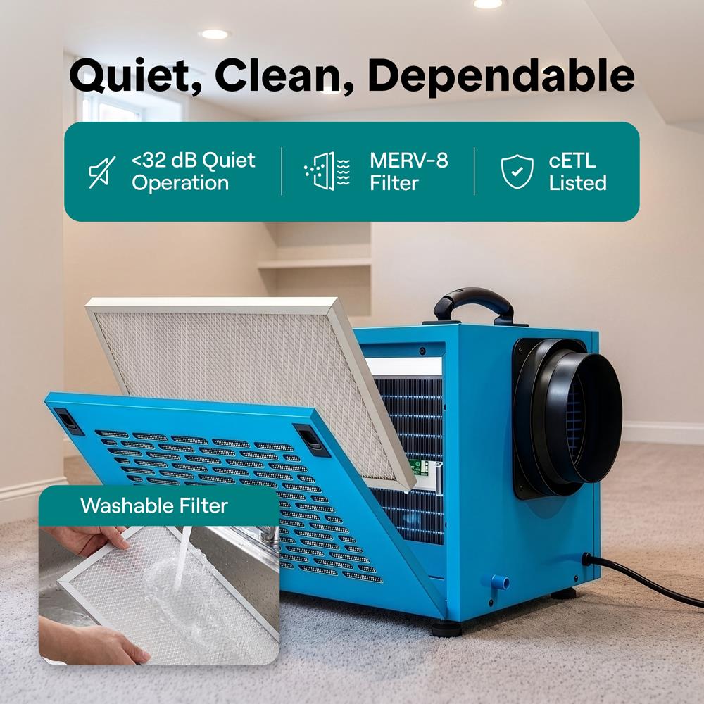 Serenelife Portable Commercial Crawl Space Dehumidifier – Energy-Efficient, 120 Ppd Moisture Removal, Low Noise, Auto Defrost, Cetl Listed, Ideal For Basements & Damp Areas (Blue)