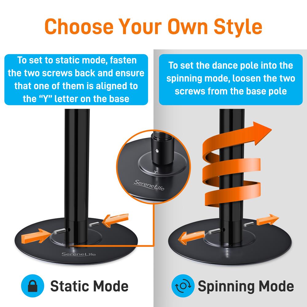 Portable fitnesspole Spinning or static outlet modes