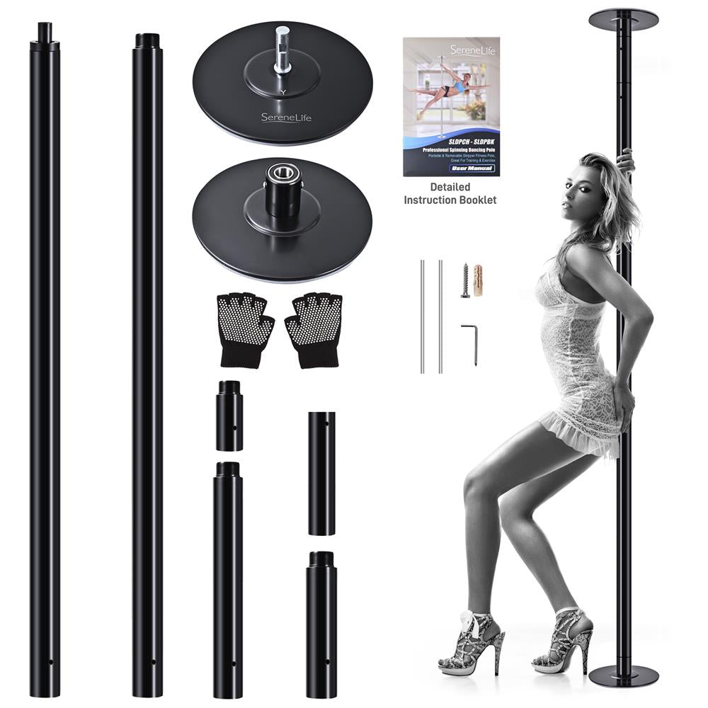 Professional Spinning Dancing Pole - Portable & Removable Fitness Pole, Great For Training & Excercise (Black Surface)