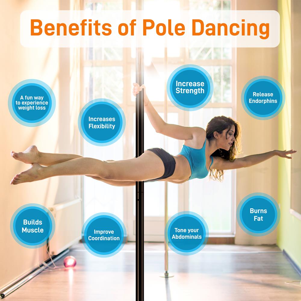 Professional Spinning Dancing Pole - Portable & Removable Fitness Pole, Great For Training & Excercise (Black Surface)