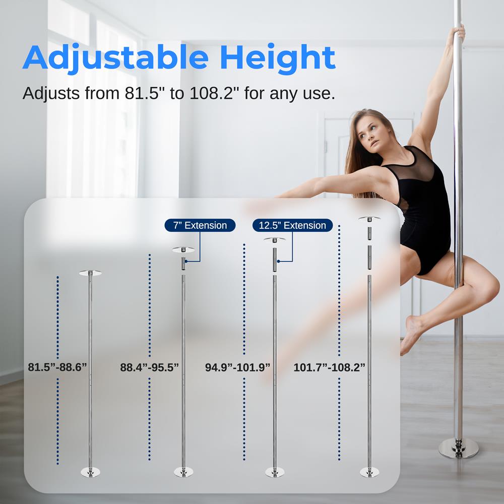 Portable Spinning Fitness Pole, Adjustable Steel, Chrome Finish