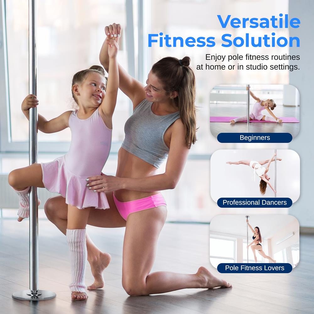 Portable Spinning Fitness Pole, Adjustable Steel, Chrome Finish