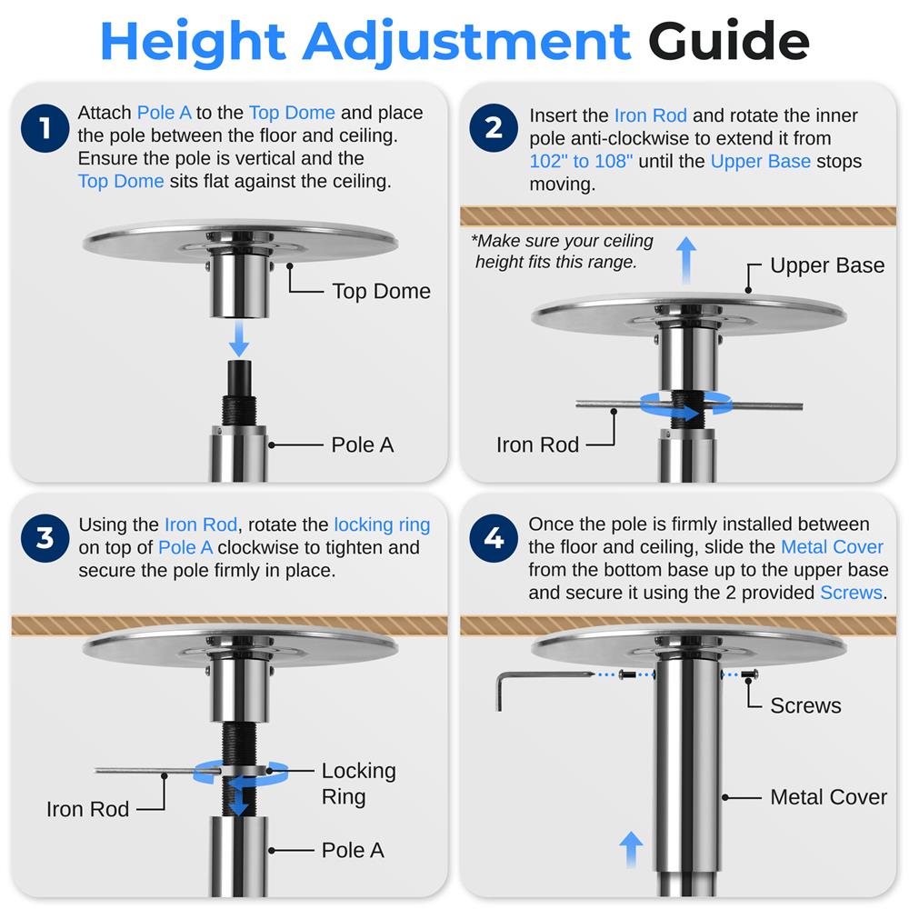 Portable Spinning Fitness Pole, Adjustable Steel, Chrome Finish