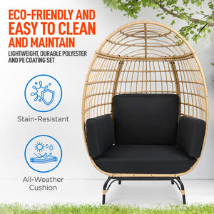 Wicker Rattan Sofa Chair - Indoor/Outdoor Egg Chair For Patio Backyard And Living Room With 4 Cushions And Steel Frame (Black)