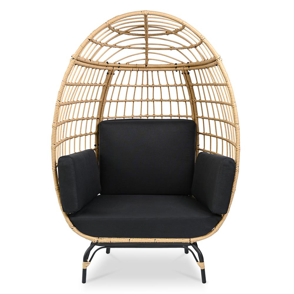 Wicker Rattan Sofa Chair - Indoor/Outdoor Egg Chair For Patio Backyard And Living Room With 4 Cushions And Steel Frame (Black)