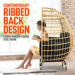 Wicker Rattan Sofa Chair - Indoor/Outdoor Egg Chair For Patio Backyard And Living Room With 4 Cushions And Steel Frame (Black)