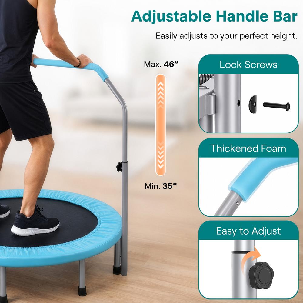 40" Foldable Trampoline, Weight Loss, Adjustable Handle, Sky Blue