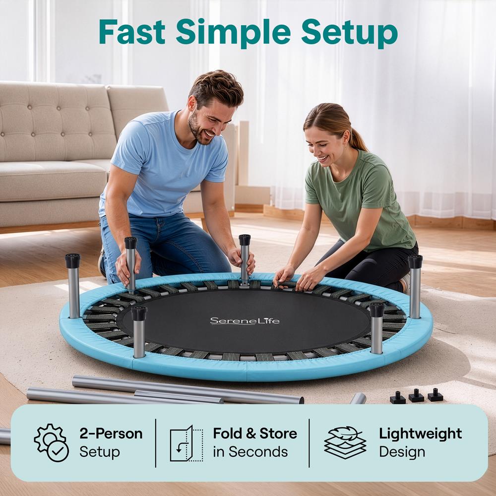 40" Foldable Trampoline, Weight Loss, Adjustable Handle, Sky Blue