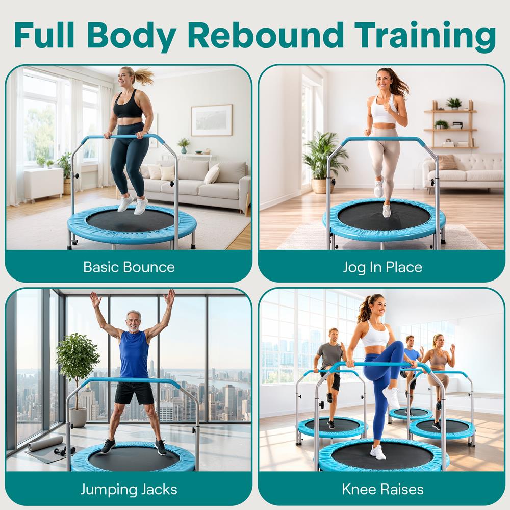 40" Foldable Trampoline, Weight Loss, Adjustable Handle, Sky Blue