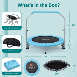 40" Foldable Trampoline, Weight Loss, Adjustable Handle, Sky Blue