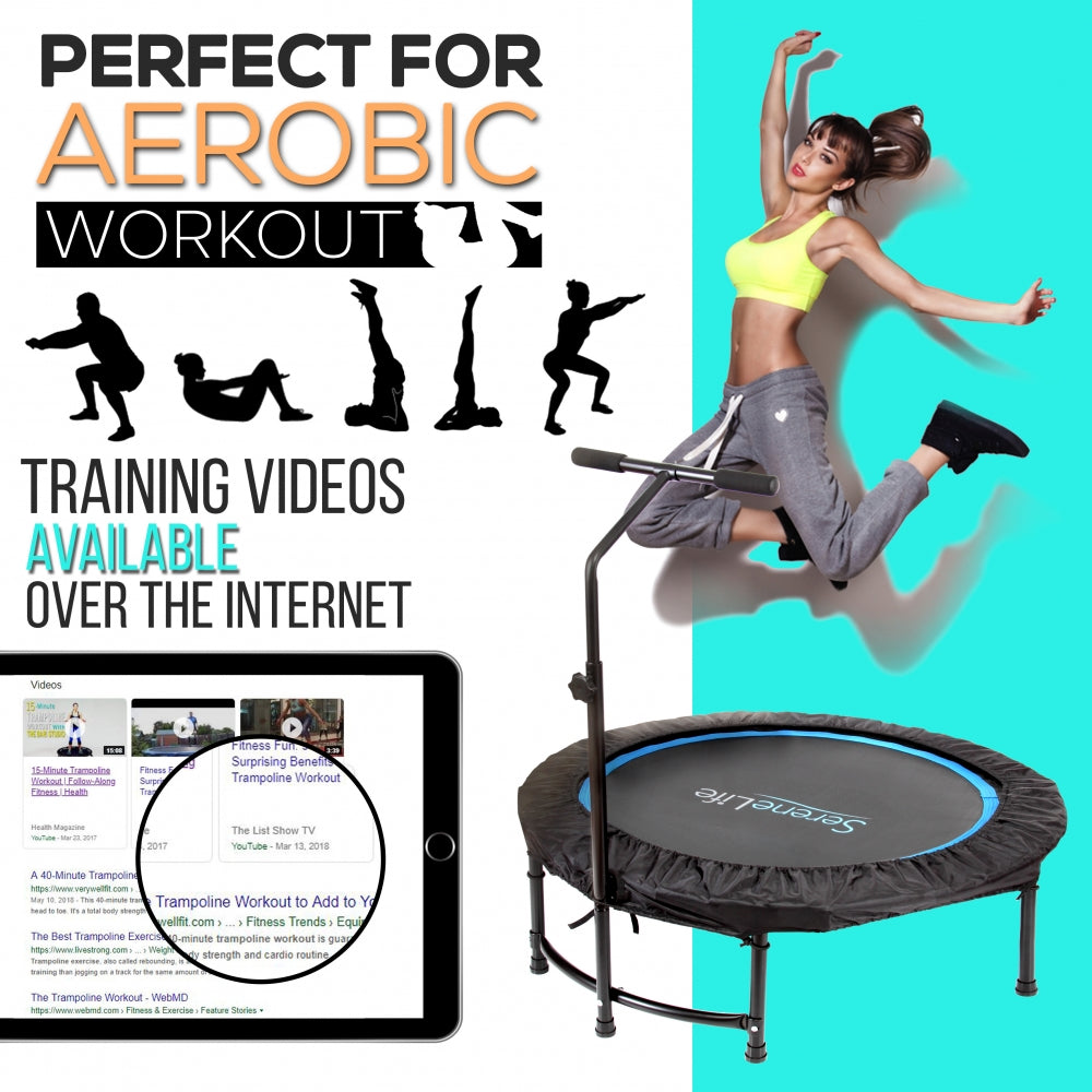 Foldable Mini Trampoline, Aerobic Fitness, Adjustable Handrail