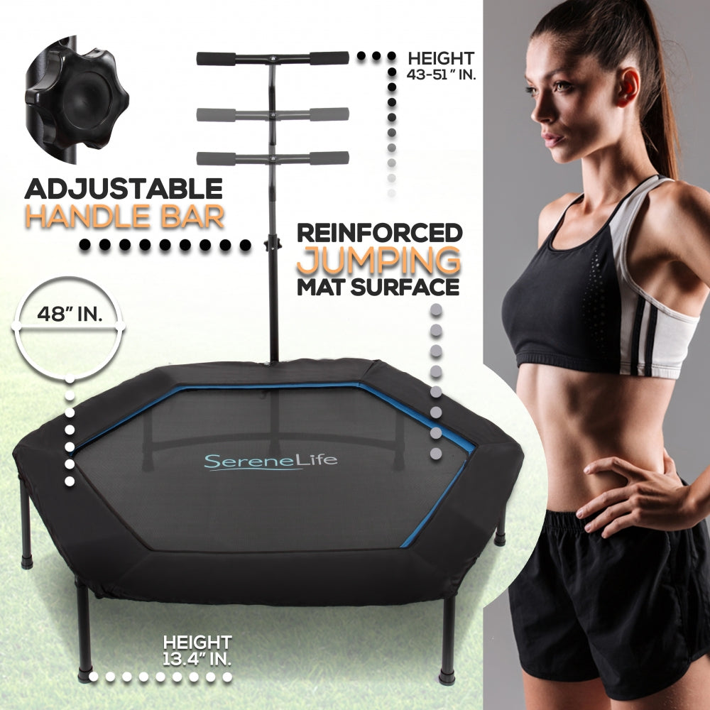 Pro Aerobics Fitness Trampoline - Portable Gym Sports Trampoline With Adjustable Handrail