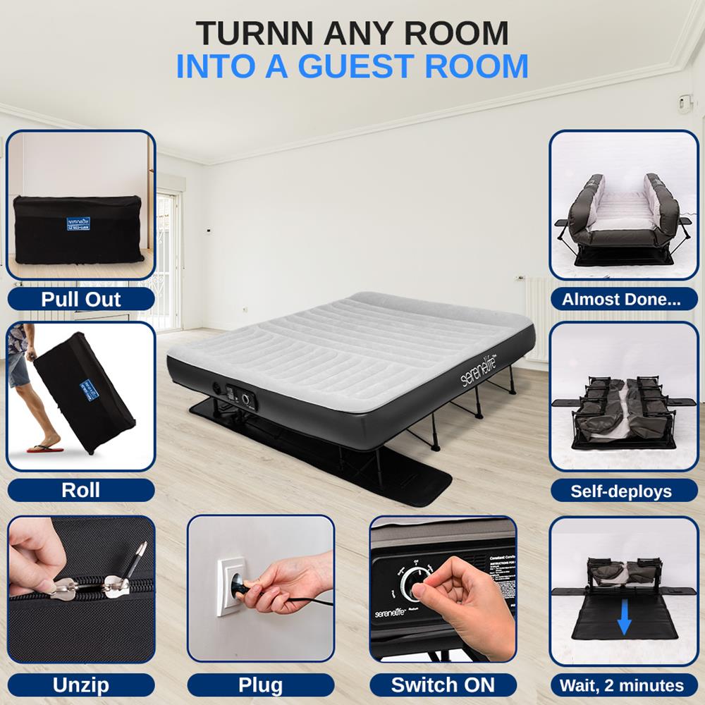 Amazon.com: Ivation EZ-Bed (Queen) Air Mattress with Frame & Rolling Case,  Self Inflatable, Blow Up Bed Auto Shut-Off, Comfortable Surface AirBed, 