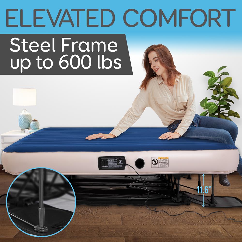 Premium Raised Airbed With Frame And Built-In Power Inflating Pump (King)