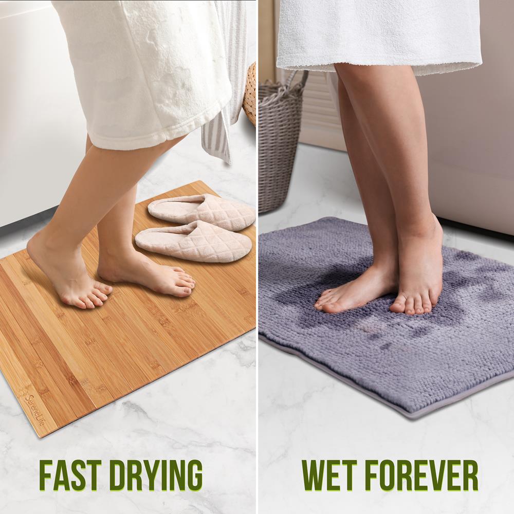 Bamboo Bath Mat - Water-Resistant, Non-Slip, Foldable, Natural
