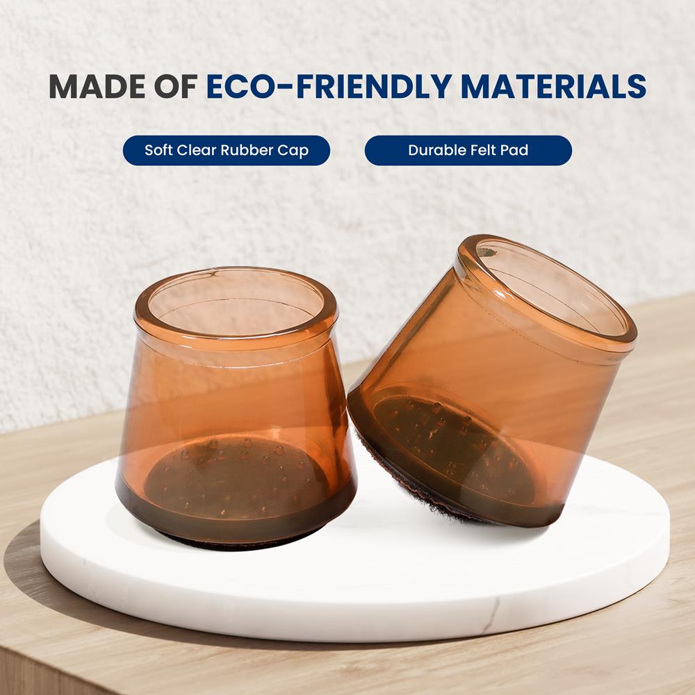 Chair Leg Floor Protectors - Anti-Slip Rubber Covers, Brown, 24 Pack - Thumbnail 4