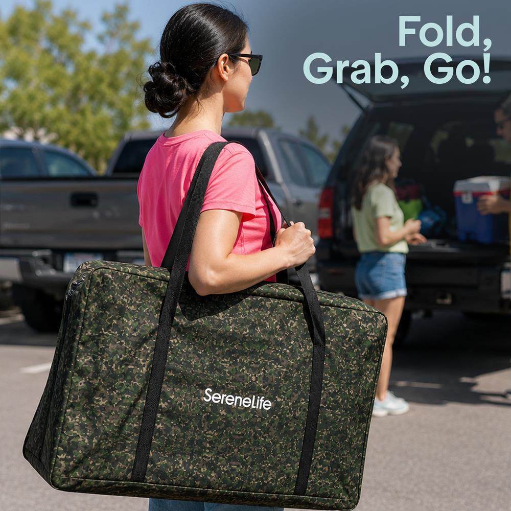 Serenelife Portable Foldable Director Chair With Side Table, Cup Holder & Carry Bag For Outdoor Use  (Green Camouflage)