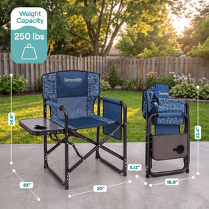 Serenelife Portable Foldable Director Chair With Side Table, Cup Holder & Carry Bag For Outdoor Use  (Blue Camouflage)