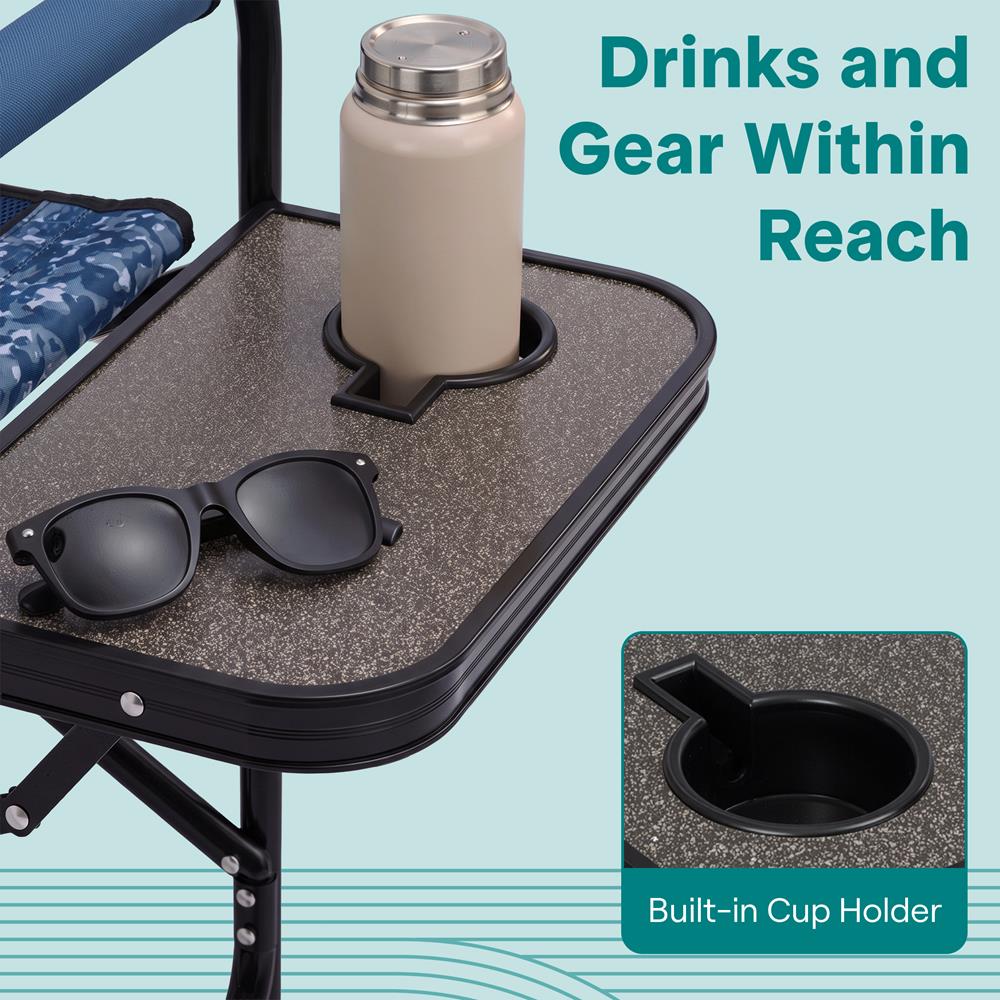 Serenelife Portable Foldable Director Chair With Side Table, Cup Holder & Carry Bag For Outdoor Use  (Blue Camouflage)