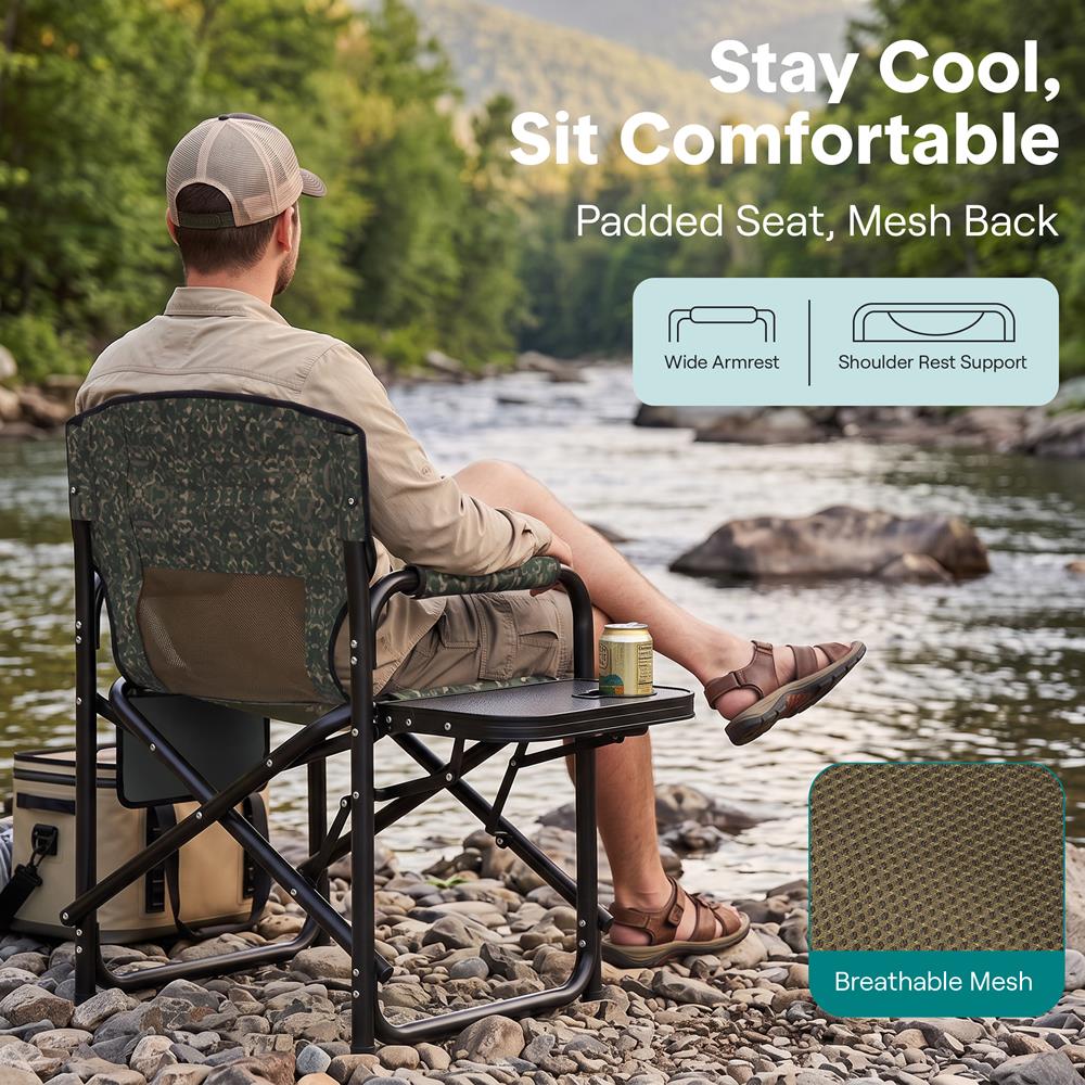 Serenelife Portable Foldable Director Chair With Side Table, Cup Holder & Carry Bag For Outdoor Use  (Green)