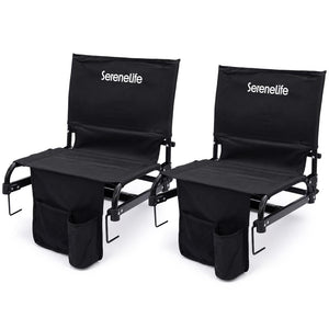 Serenelife Stadium Chair With Backrest  – Compact, Foldable, Lightweight & Durable For Outdoor Events And Sports Games (Black)