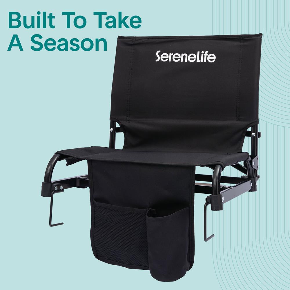 Serenelife Stadium Chair With Backrest  – Compact, Foldable, Lightweight & Durable For Outdoor Events And Sports Games (Black)