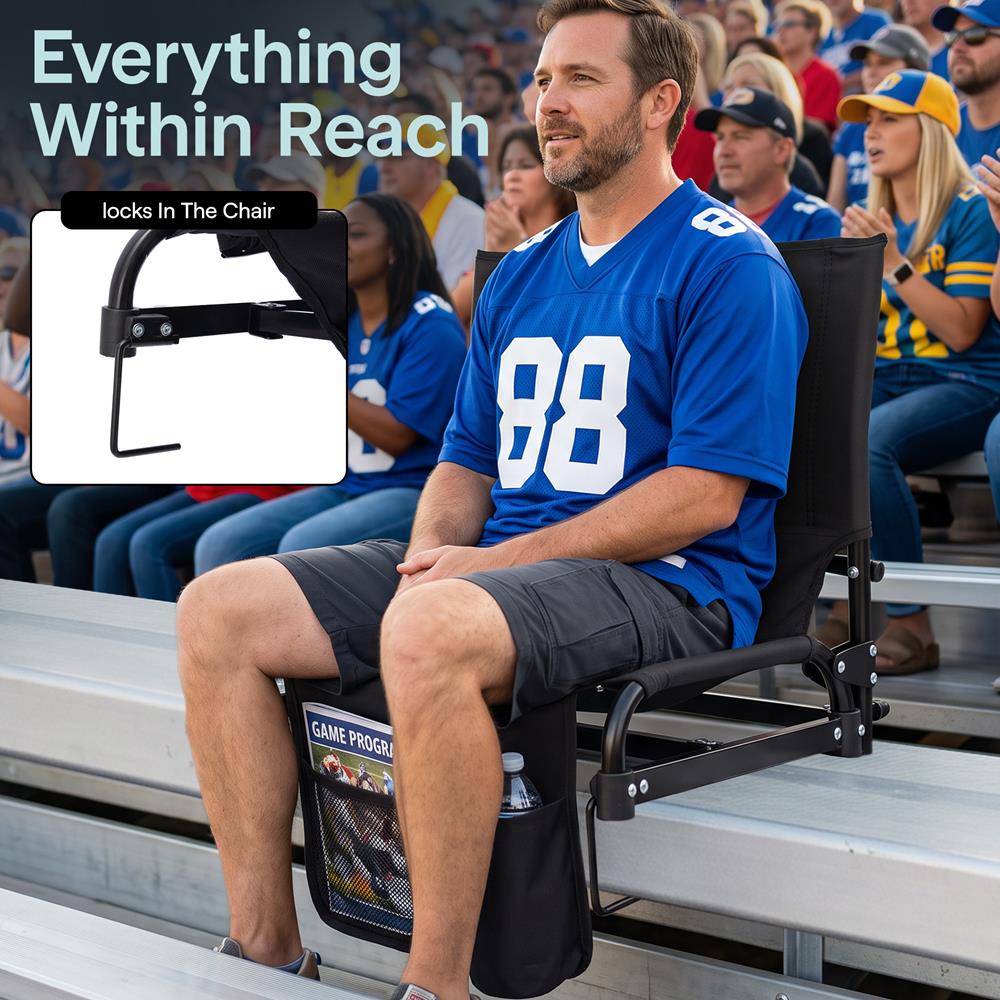 Serenelife Stadium Chair With Backrest –Compact, Foldable, Lightweight & Durable For Outdoor Events And Sports Games  (Black)