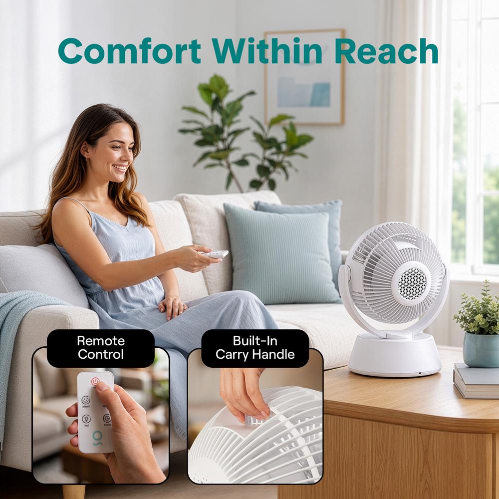 Serenelife Compact Air Circulating Fan With Adjustable Speeds, Quiet Operation, And 90° Vertical  60° Horizontal Oscillation – Ideal For Home And Office (White)