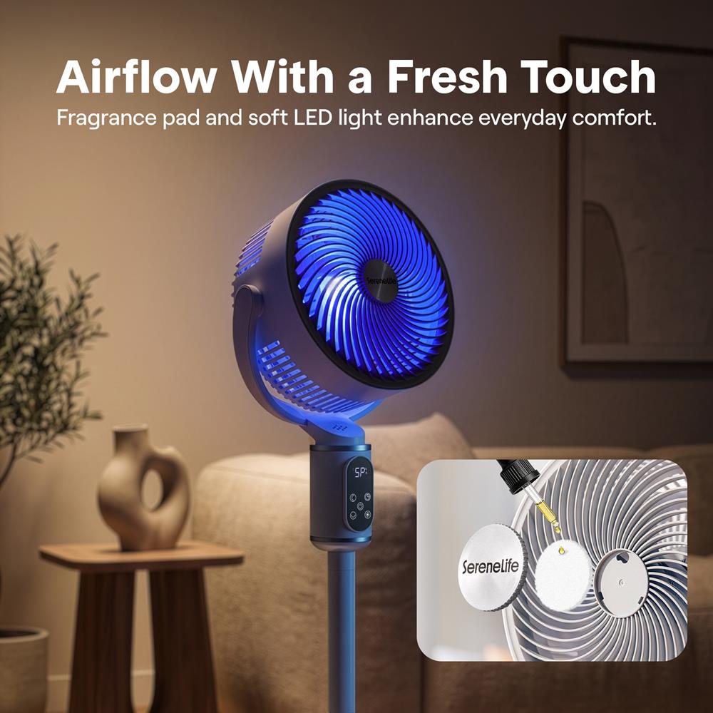 Serenelife Omni-Directional Fan With 90° Vertical And 60° Horizontal Auto Oscillation, 6 Speeds, 12-Hour Timer, And Ambient Light – Quiet 45W Fan For Home & Office (White)
