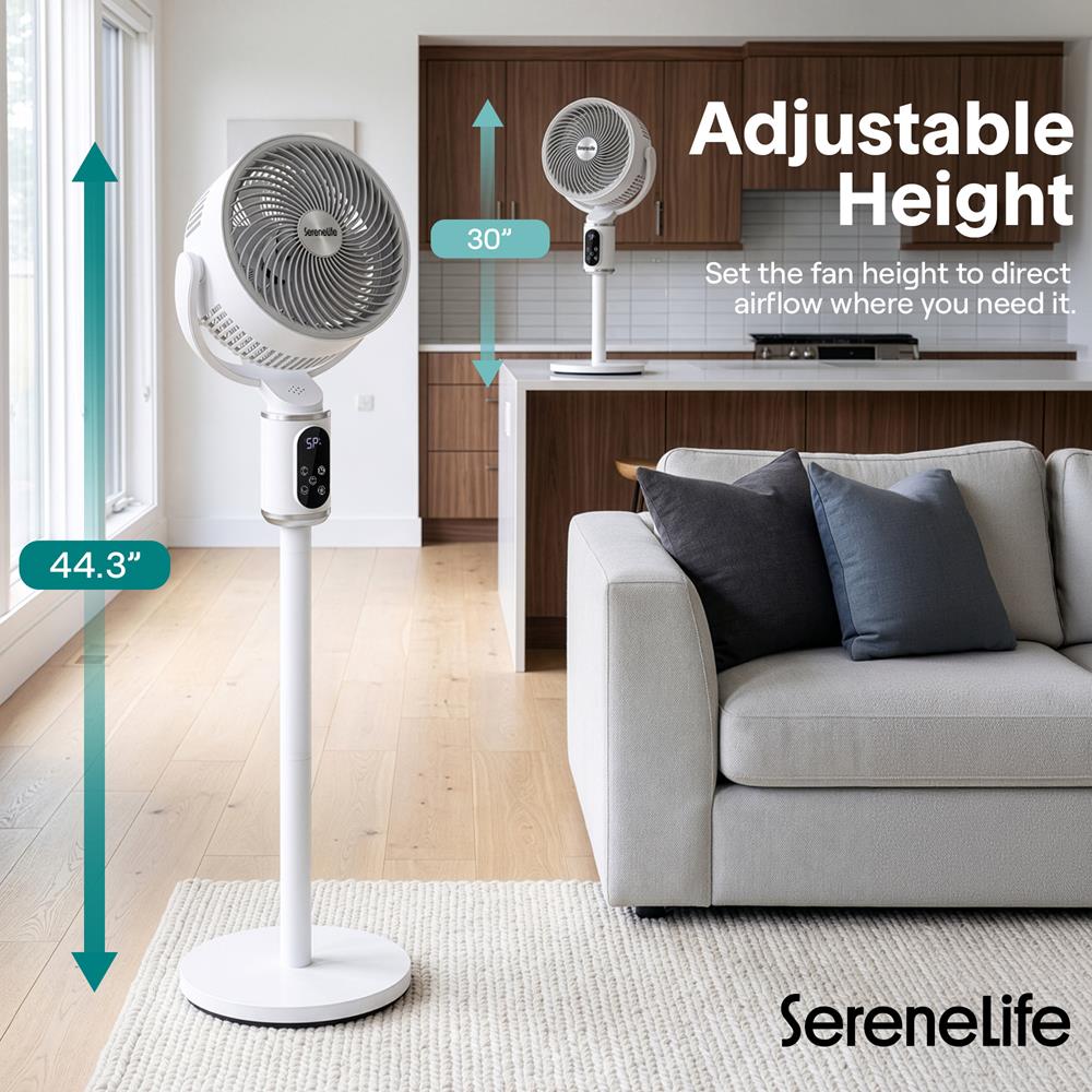 Serenelife Omni-Directional Fan With 90° Vertical And 60° Horizontal Auto Oscillation, 6 Speeds, 12-Hour Timer, And Ambient Light – Quiet 45W Fan For Home & Office (White)