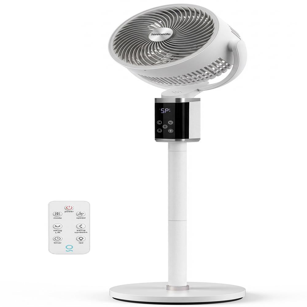 Serenelife Omni-Directional Fan With 90° Vertical And 60° Horizontal Auto Oscillation, 6 Speeds, 12-Hour Timer, And Ambient Light – Quiet 45W Fan For Home & Office (White)